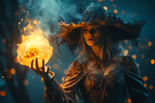 Donkere en mooie heksen toveren op Halloween nacht sprookjes Halloween magie