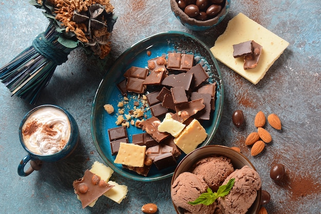 Donkere en witte chocolade als toetje