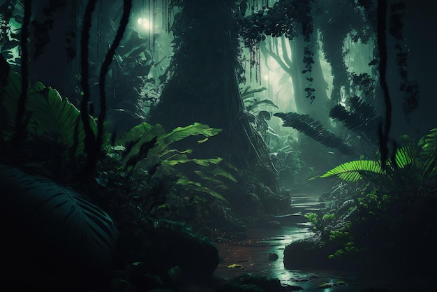 Donkere exotische tropische jungle illustratie