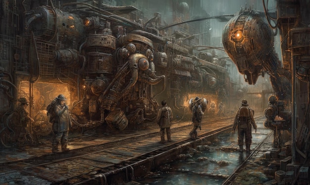 donkere fantasie toekomst ghostpunk landschap stad mystieke poster buitenaards steampunk behang fantastisch