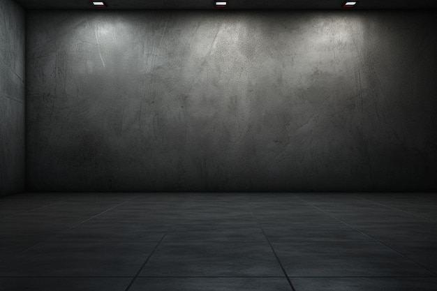 donkere grijze textuur kamer met spotlampen op de vloer en muur