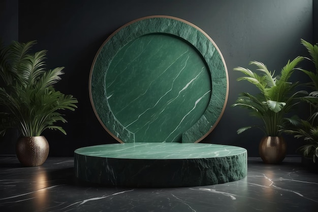 donkere groene steen natuurlijke product showcase luxe podium podium achtergrond mockup