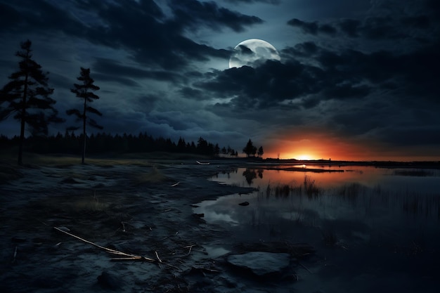 Donkere hemel vermaakt nacht landschap foto