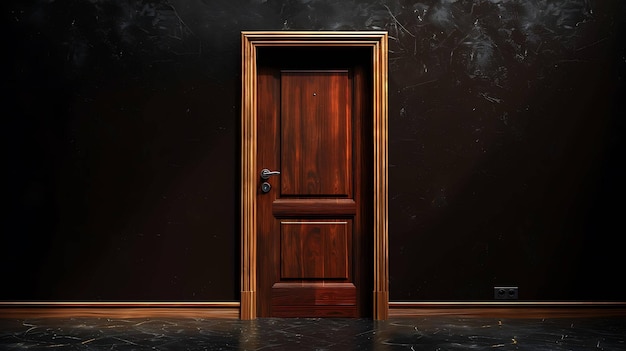 Donkere houten deur in een donkere kamer de deur is gemaakt van donker hout en heeft een donkere metalen deurknop de kamer is donker en mysterieus