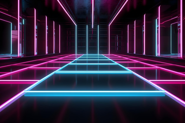 donkere kamer met neonlichten futuristische retro Lege achtergrondscène AI genereren