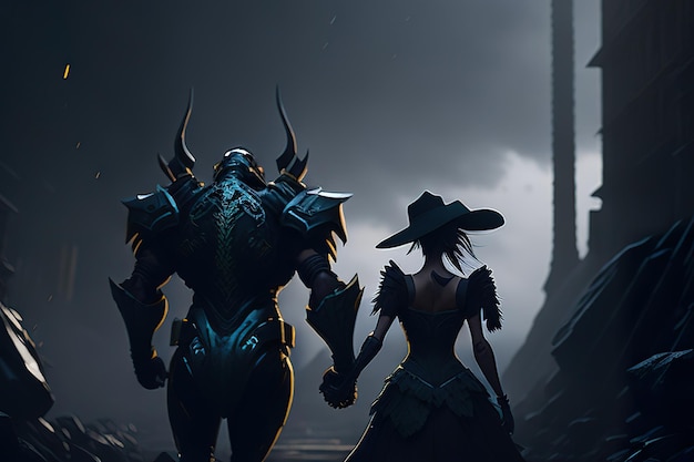Donkere monster ridder met masker en harnas Generatieve AI