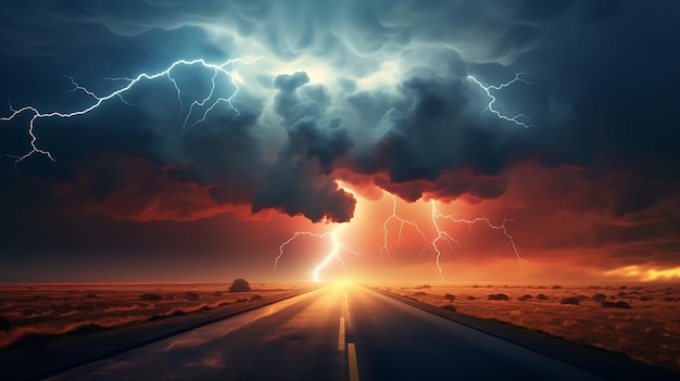 donkere onweerswolken boven de weg Generatieve Ai