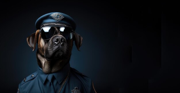 donkere pitbull die werkt als veiligheidsagent of politieagent en een politie-shirt draagt