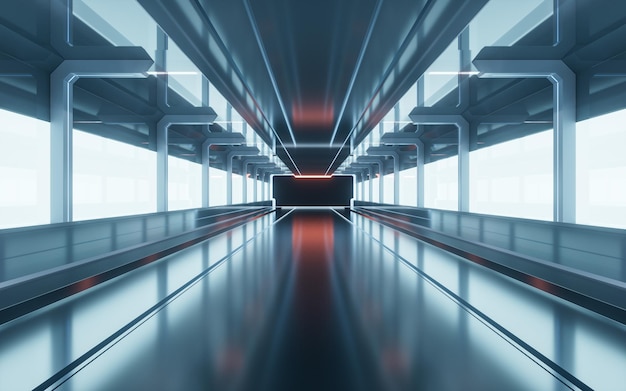 Donkere tunnel met technologiestructuur 3D-rendering