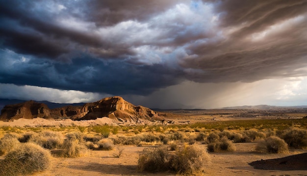 Foto donkere wolken werpen schaduwen op het woestijnlandschap