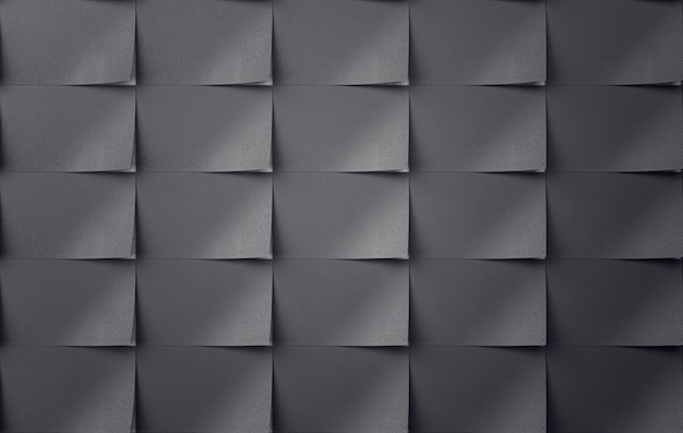Donkergrijze gestructureerde muur met geometrische vormen en schaduwen 3D-rendering
