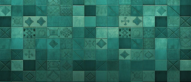 Donkergroen Turquoise Vintage Retro Geometrische Vierkante Mozaïek