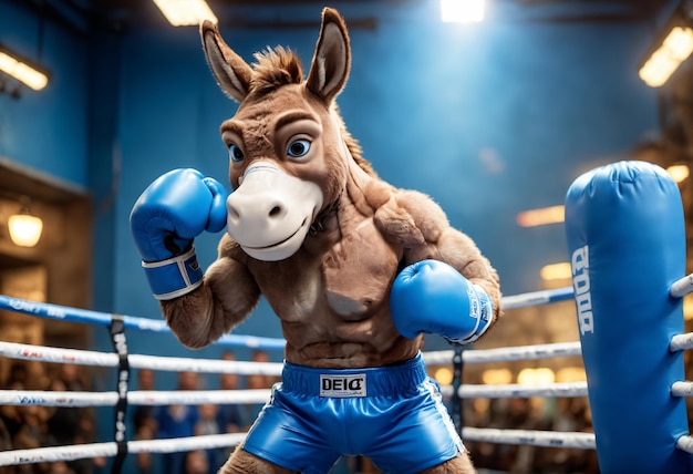 Donkey in boxing gloves on a ring Generative AI