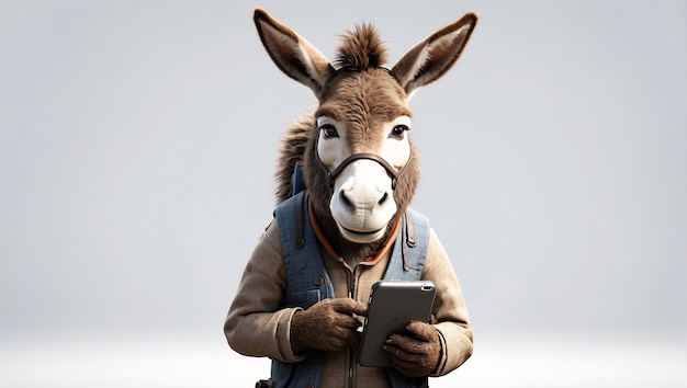 Photo a donkey character with a hand phone