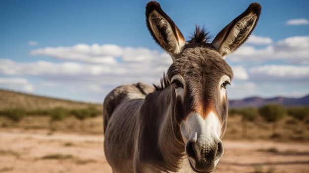 Photo a donkey in the desert with a blue sky in the background