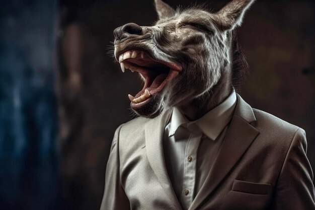 A donkey is laughing dressed in a business suit Generative AI