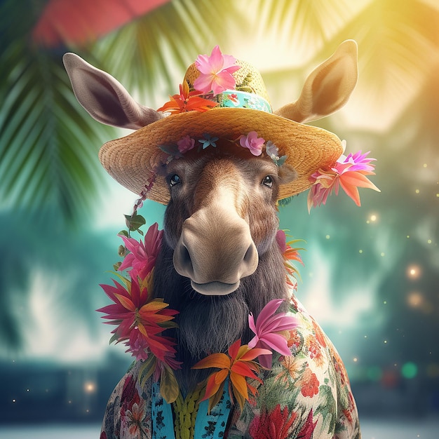 donkey mule in floral flora blooming flowers hawaii beach sandy tropical