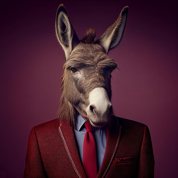 donkey mule in smart formal suit and shirt dinner wear red office corporate