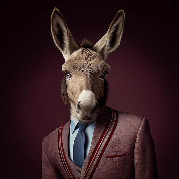 donkey mule in smart formal suit and shirt dinner wear red office corporate