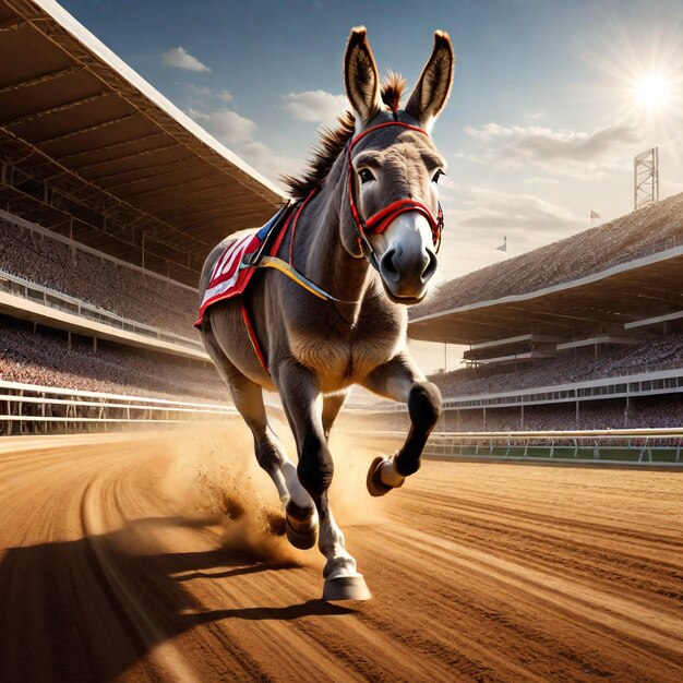 Photo donkey running on background track desert nature wildlife and snow