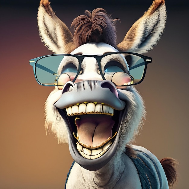 Donkey smiles with sarcastic looks He wears glasses