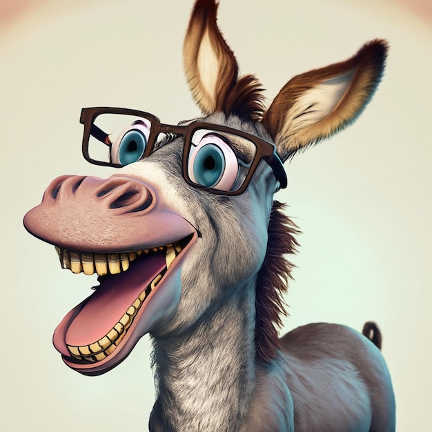 Donkey smiles with sarcastic looks He wears glasses