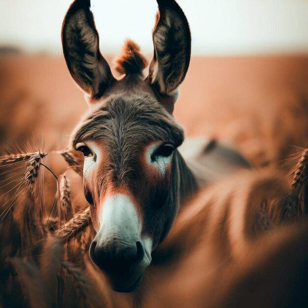 donkey at a wheat field