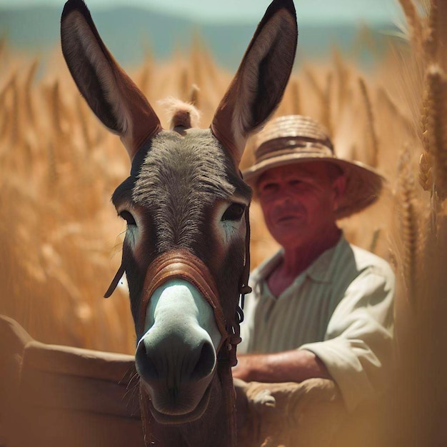 Photo donkey at a wheat field