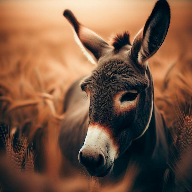 donkey at a wheat field