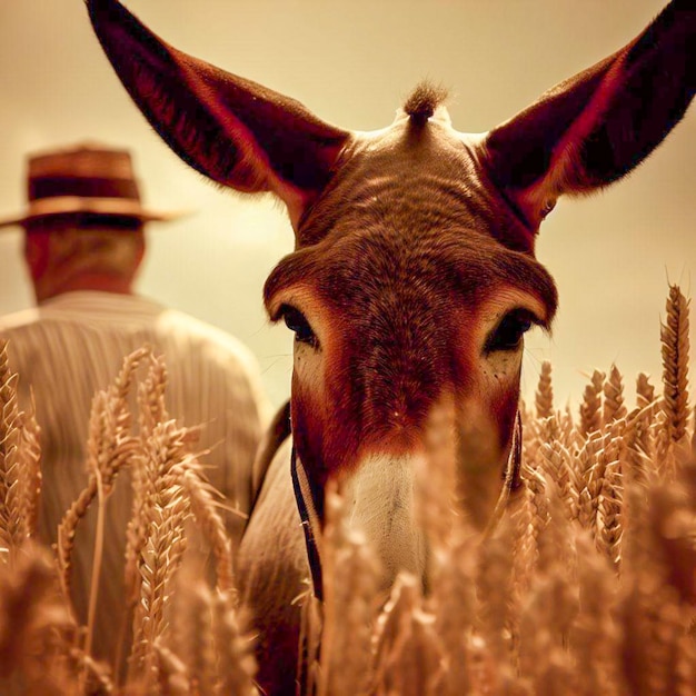 donkey at a wheat field