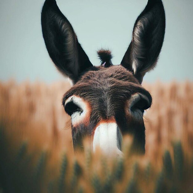 donkey at a wheat field