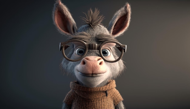 Donkey with glasses and a sweater that says'donkey '