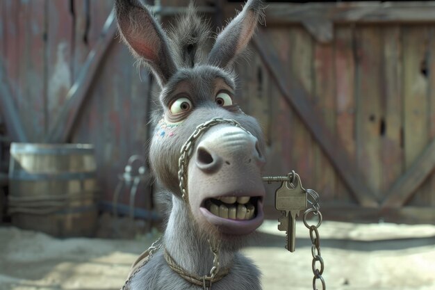 Photo donkey with a set of keys looking clueless