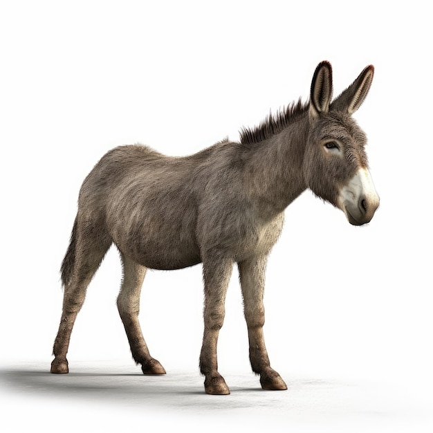 A donkey with a white background and a black nose.