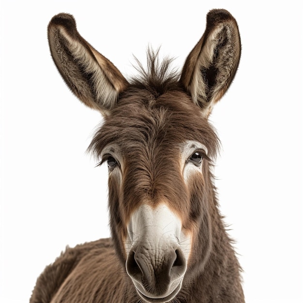 A donkey with a white face and a black nose