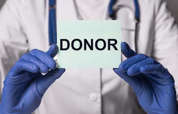 Donor word. Blood and organ donation concept.
