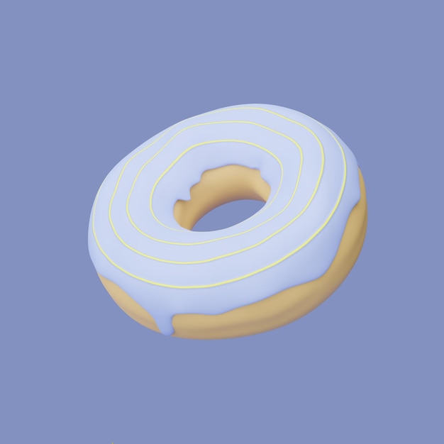 Donut 3d illustration on blue background Donut with a blue glaze on a blue background