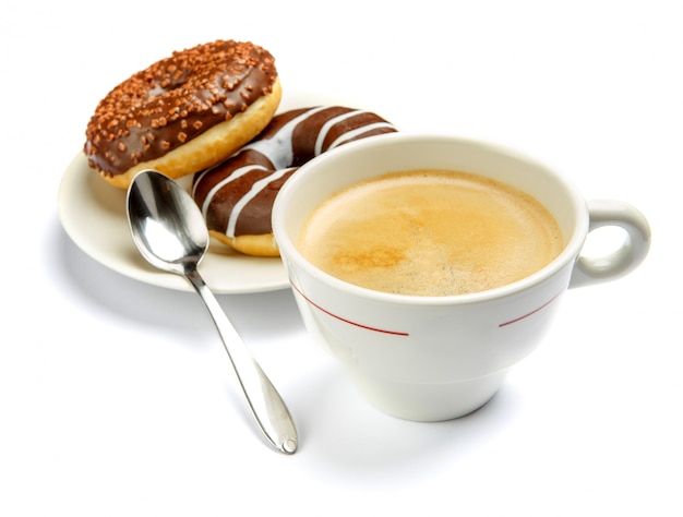 Donut and coffee isolated on white