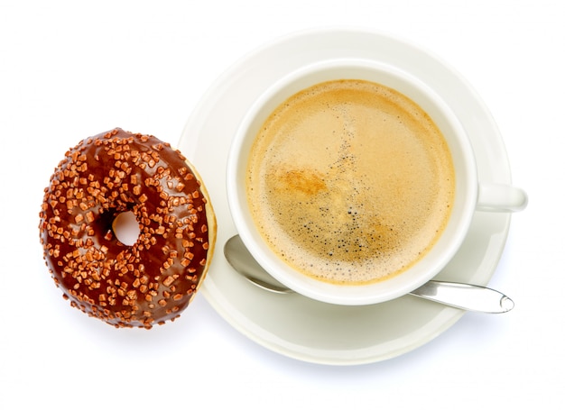 Donut and coffee isolated on white