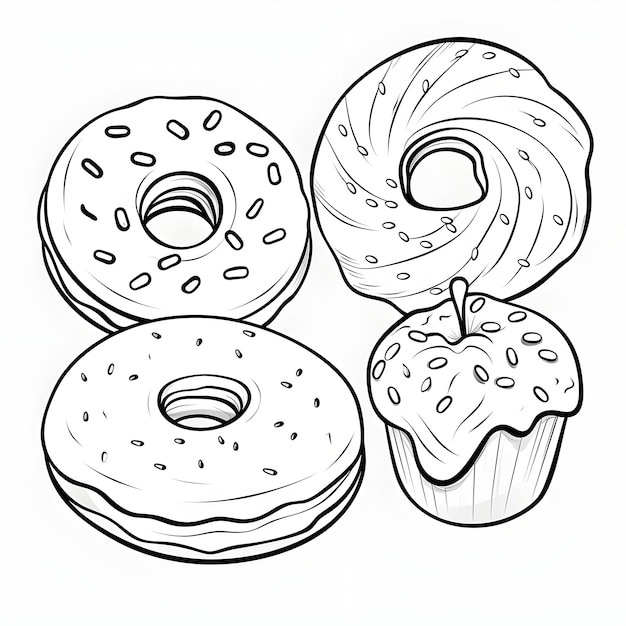 Donut coloring page illustration for kids and children on a white background