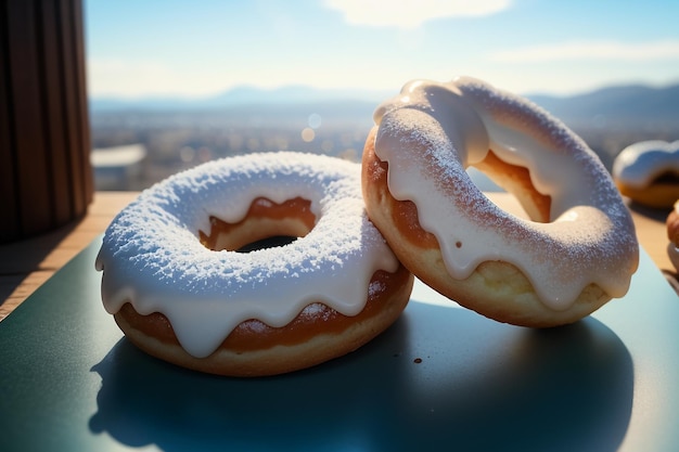 Foto donut delizioso cibo gourmet snack carta da parati sfondo illustrazione cibo preferito