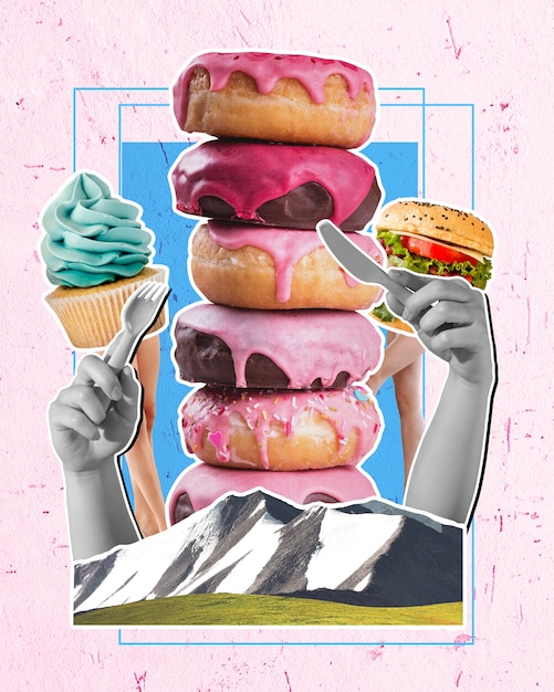 Donut dessert colorful collage