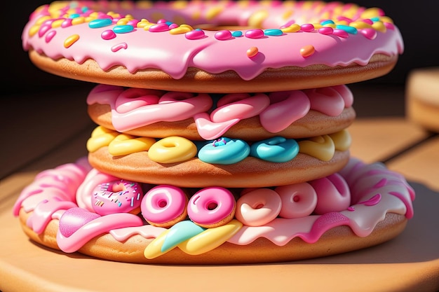 Donut donuts macaroons pink barbie style illustration generative ai