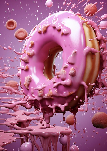 Foto donut en jello spetteren abstracte kunst in de stijl