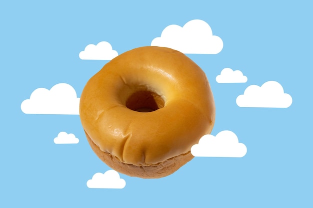 Donut flying on cloudy sky graphics