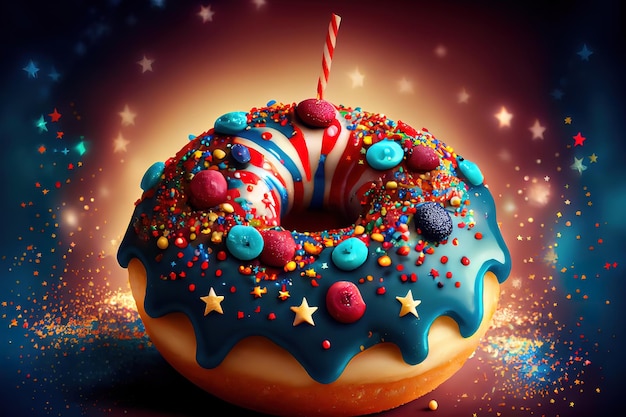 Donut happy 4 juli usa onafhankelijkheidsdag amerikaanse patriottische feestdag Generative Ai