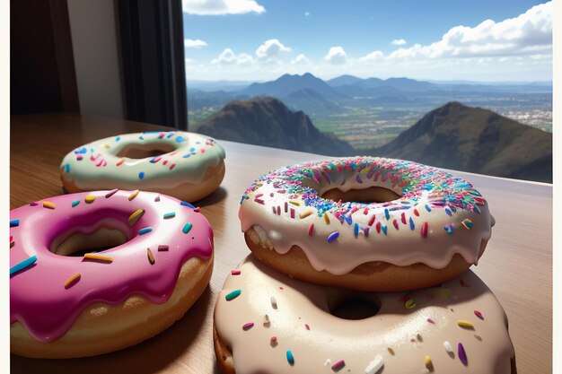 Donut heerlijk gastronomisch eten snack wallpaper achtergrond illustratie favoriete eten