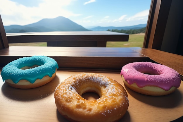 Donut heerlijk gastronomisch eten snack wallpaper achtergrond illustratie favoriete eten