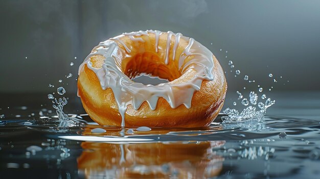 Photo a donut is being splashed with syrup