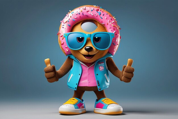 Photo donut mascot design wearing shades and shoes ar c v